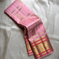 Gold zari checkered grid detail on blush pink Kanjeevaram Zari Kattam saree