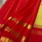 Golden radiant green handwoven Kanjivaram korvai saree with vermilion red border