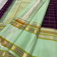Pista Green Pure Silk Kanjivaram Rettapet saree with Deep Purple broad border