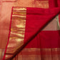 Pista green Kanchi Pattu saree with red border, pallu detail