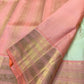 Pista Pachai pure silk Kanchipuram Varisaipet saree with petite zari buttas and lotus-peach contrast pettu.