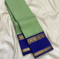 Pistachio Green Handwoven Pure Silk Kancheepuram Kanchi Kattam Saree with Neelam Blue Gold Zari Border