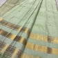 Pale Pistachio-Mint Handwoven Pure Silk Kanchipuram Saree with Gold Zari Buttas and Varisaipet Border