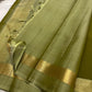 Olive Green Handwoven Pure Silk Kancheepuram Saree with Plain Body and Sage Green Zari Border
