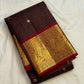 Plum-brown Kanchipuram pure silk with luminous gold zari checks