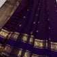 Royal Purple Handwoven Pure Silk Kancheepuram Rettapet Saree with Zari Floral Border – silk fabric close-up