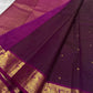 Plum Purple Handwoven Pure Silk Kancheepuram Zari Kattam Saree with Fuchsia Peacock Border – silk fabric close-up