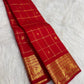 Deep Pomegranate Red Handwoven Pure Silk Kanjipuram Saree with Zari Kattam Checks and Rich Gold Peacock Border