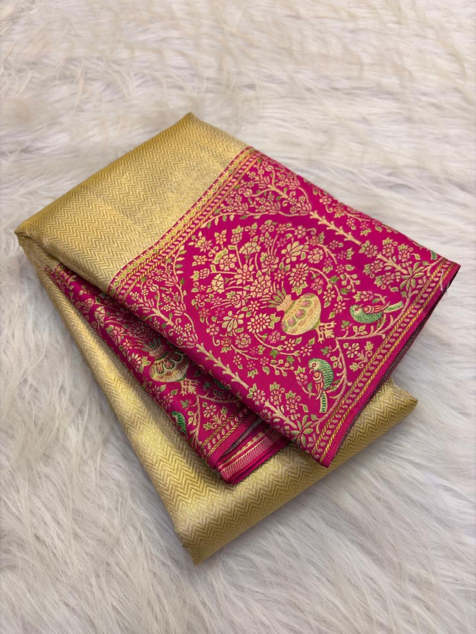 Pon vandu gold kanchipuram silk micro chevron zari – Idam Living Pure Silk Kanchipuram saree