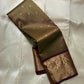Ponvandu Golden Green pure silk Kanjeevaram saree — lightweight