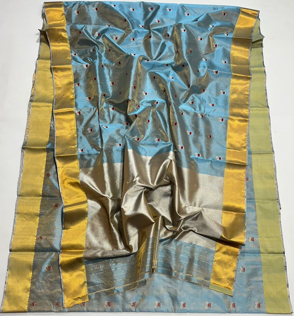 Powder blue Pattu Silk Chanderi handloom saree