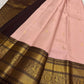 Powder pink Kancheepuram silk saree with Korvai dark brown gold zari border — Idam Living