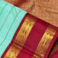 Pastel mint green handwoven pure silk Kanjivaram rettapet saree with Ganga-Jamuna borders, view 4