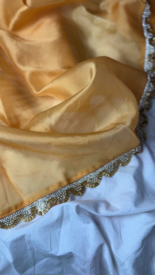 Pure silk tissue saree & pure tissue silk blouse ( silver and subtle yellow )