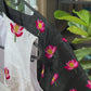 "Kamala" collection - pure raw silk blouse embroidered with lotus motifs in black