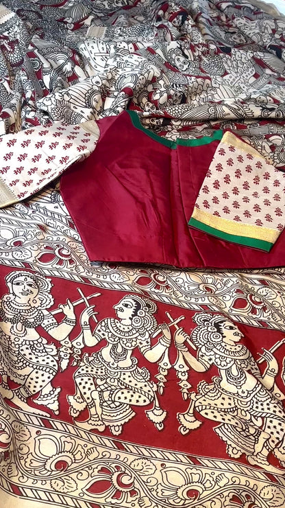 Pure chennur silk Kalamkari saree with intricate detailing on silk weave saree and blouse (sold out )