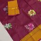 Mandaram – One-of-a-Kind Deep Brown Pure Kanchipuram Silk Saree with Golden Mustard Zari Fish Motifs, Monsoon Hibiscus Floral Print & Striking Red Selvedge (Silk Mark Certified, Woven in Sunguvar Sathiram( Kanchi) Printed in Delhi)