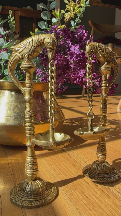 Pair of pure brass hanging dangling oil lamps/ diyas