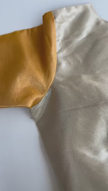 “Riva” Pure tissue silk blouse - Silver with gold sleeves