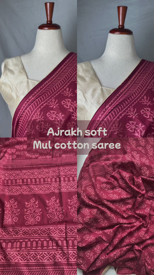 Ajrakh soft mul cotton saree