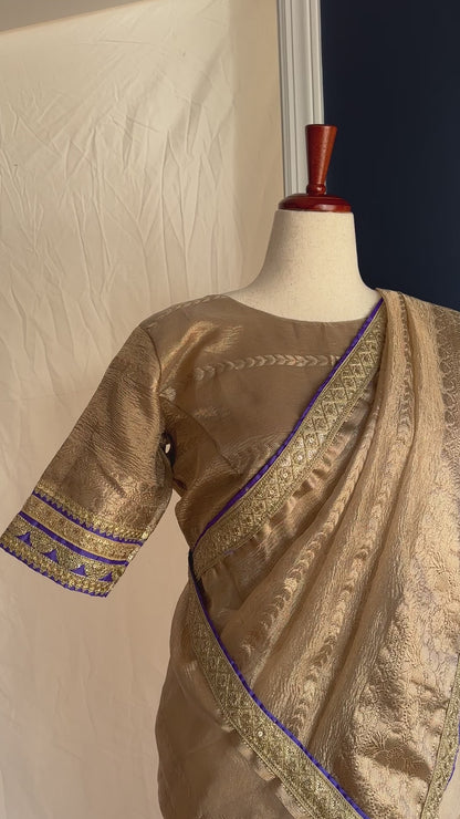 Crushed tissue silk saree and blouse - shimmery gold and lavender