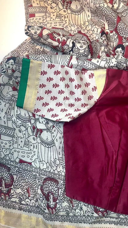 Pure chennur silk Kalamkari saree with intricate detailing on silk weave saree and blouse (sold out )