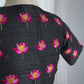 "Kamala" collection - pure raw silk blouse embroidered with lotus motifs in black