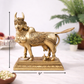 Angled view of ornate pure brass Kamadhenu Hindu traditional idol with antique brass finish and carved base 8 inch