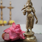 Front view of 15.5 inch pure brass Madurai Meenakshi statue with detailed carving and parrot motif