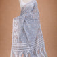 Pure Jamdani Cotton Silk Saree Off White and Grey Handloom Bengal Weave with Woven Buttas
