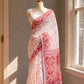 off white red jamdani cotton silk saree folded view with woven border detail