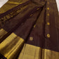 Deep Mahogany Brown and Antique Gold Handwoven Pure Silk Kanchipuram Saree with Vairaoosi and Mayil Chakram Butta
