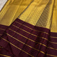Muted Gold and Deep Plum Handwoven Pure Silk Kanchipattu Saree with Korvai Border