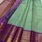 Pastel Mint Green and Royal Orchid Purple Handwoven Pure Silk Kanchipuram Saree with Vairaoosi Korvai Border and Mayil Chakram Butta