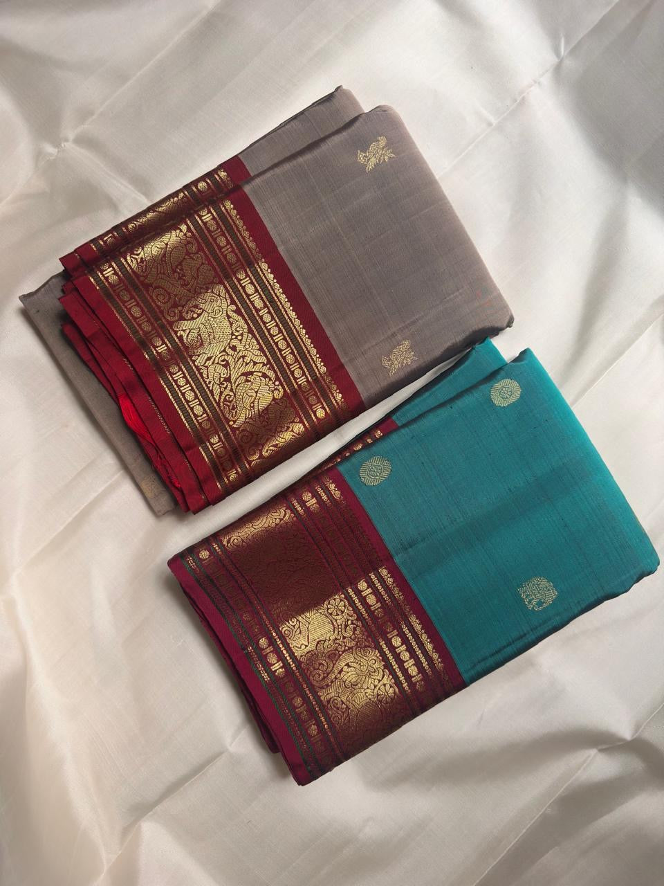 Smoky Taupe Kanjipuram saree – border and pallu detail — Idam Living