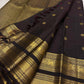 Aubergine handwoven pure Kanjivaram silk saree full overview