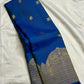 Royal blue handwoven pure silk KanchiPattu Butta saree, full view — Idam Living