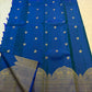 Royal blue KanchiPattu Butta saree folded view — Idam Living