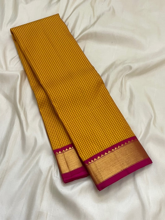 Mustard Gold Handwoven Pure Silk Kancheepuram Saree with Kanchi Kattam Weave