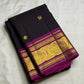 Pallu detail of deep aubergine KanchiPattu Korvai saree with gold zari ornamental bands