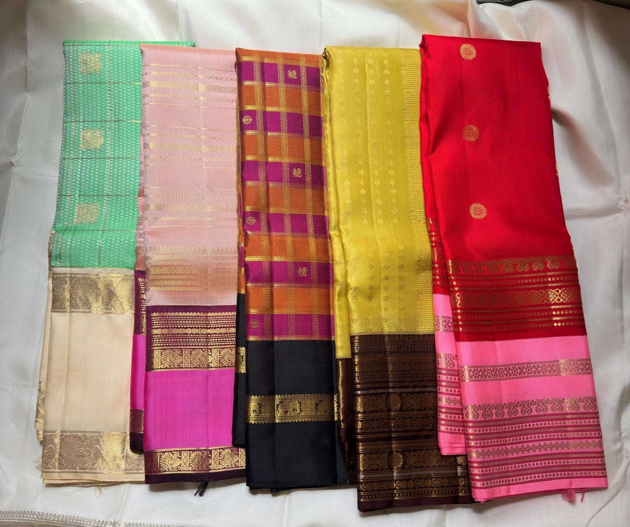 Pink Kanjeevaram Korvai saree folded view — Idam Living
