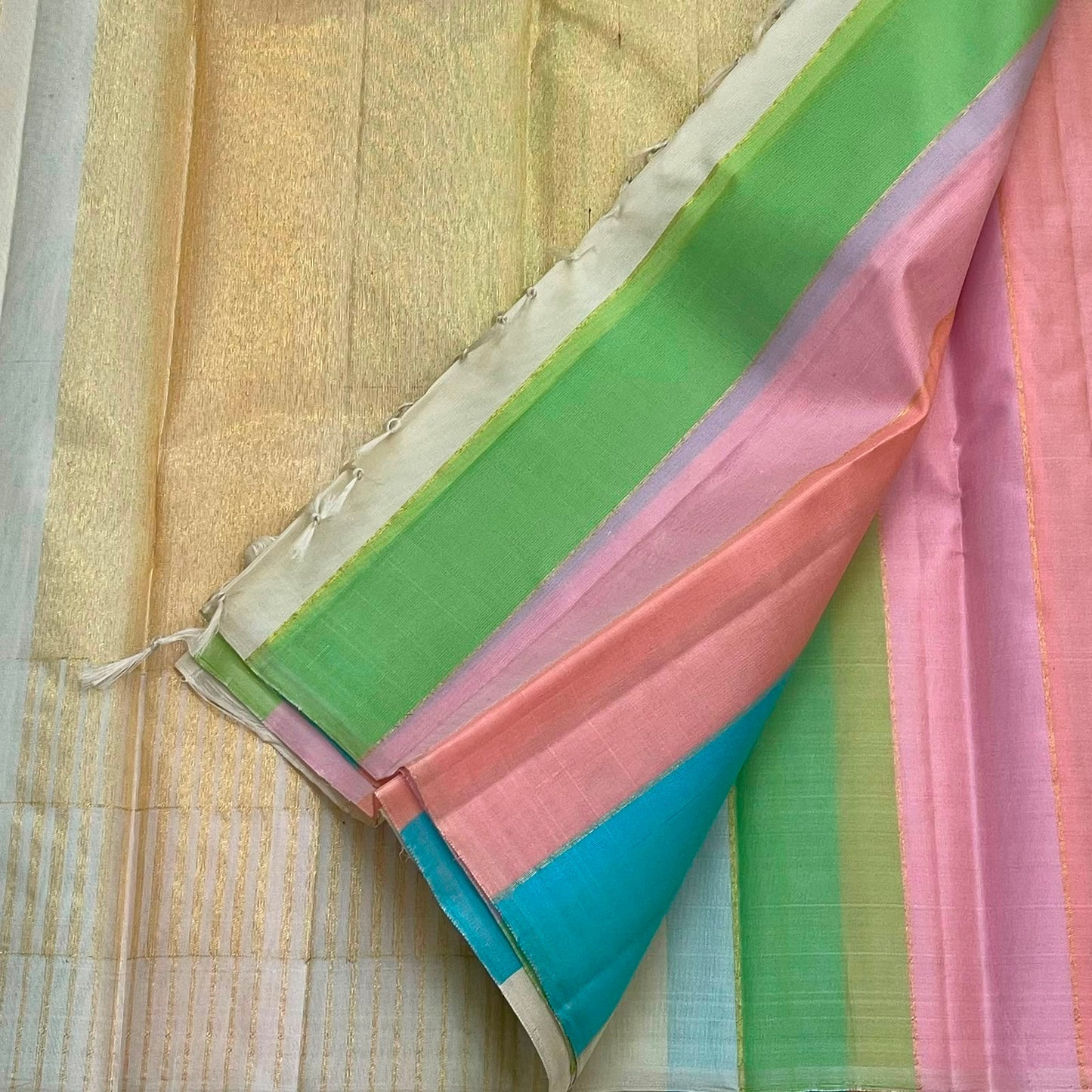 Pastel Multicolour Handwoven Pure Silk Kanchipuram Saree with Pattupet Weave