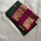 Border detail of deep forest green Kanjeevaram Rettapet saree with raspberry-magenta zari