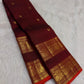 Pure Silk Kanjipuram saree in deep maroon showing Rettapet border