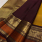 Golden Turmeric pure silk Kanchipuram saree, Butta weave with Deep Aubergine border — border detail