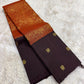 Pure Kanchipuram silk saree with burnt terracotta floral jaal pallu – pallu detail