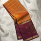 Saffron Orange pure silk Kanchi Pattu saree, Rettapet weave with Deep Maroon border — body weave close-up