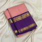 Royal purple zari border detail showing geometric panels on the Kanchi Pattu saree.