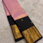 Close view of kanchana purple Kancheepuram silk saree with deep brown korvai and antique gold zari