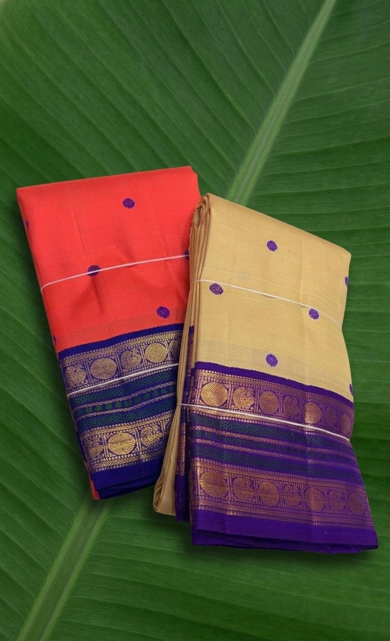 Pure Kanchipuram silk saree with silk thread butta in sandal beige – body weave detail